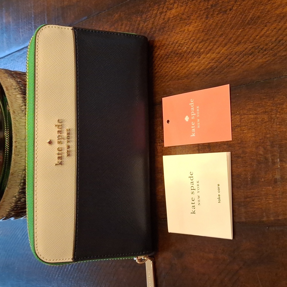 NWT Kate Spade Staci Large Continental Wallet Leather Verona Green Navy WLR00120
